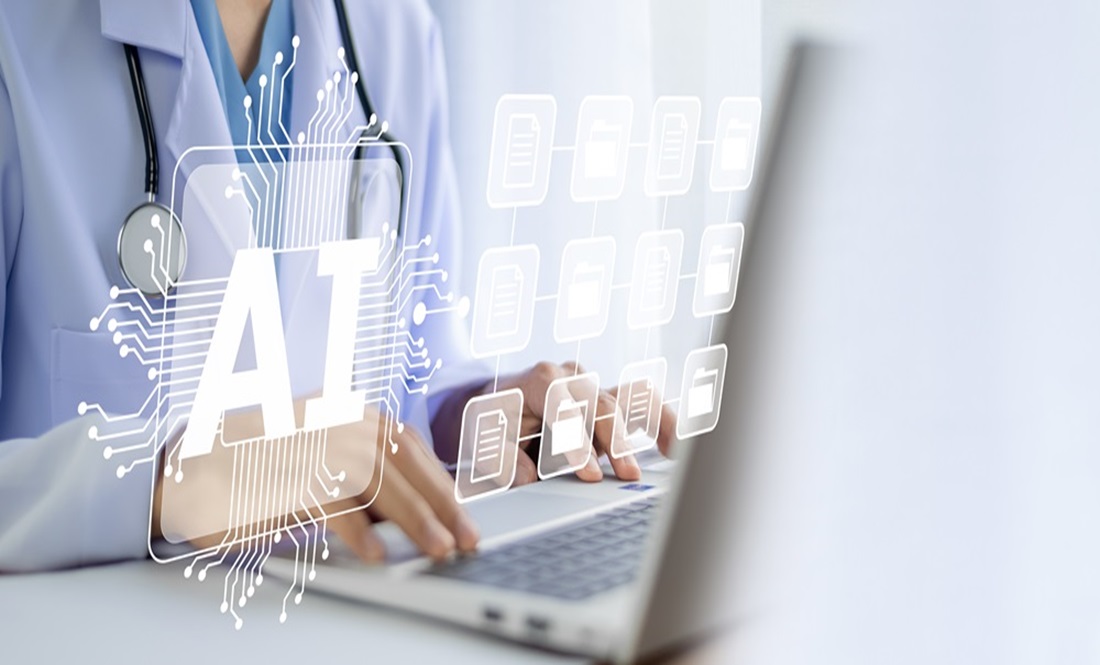 Doctor AI, artificial intelligence in modern medical technology and IOT automation. Doctor using AI document management concept.