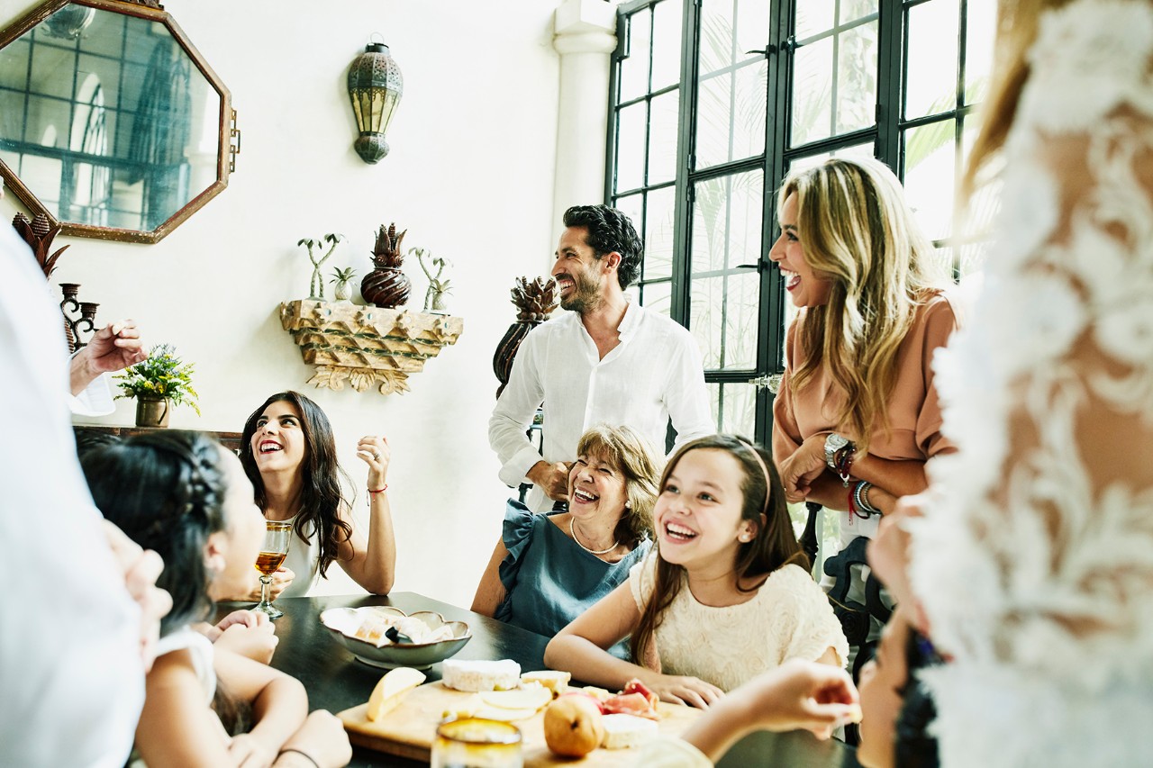 A family enjoying a lunch